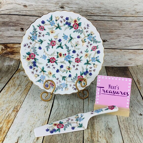 Andrea By Sedak Other - Andrea By Sadek WILD FLOWER Scallop Porecelain Gold Trim Cake Plate Server Set